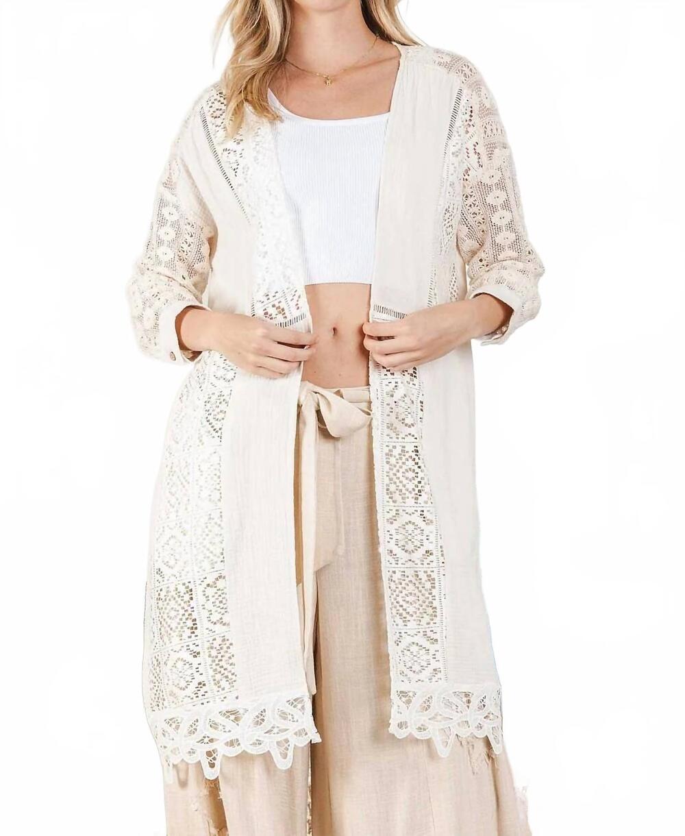 NEW BLUE VELVET women's lace inset cardigan in natural